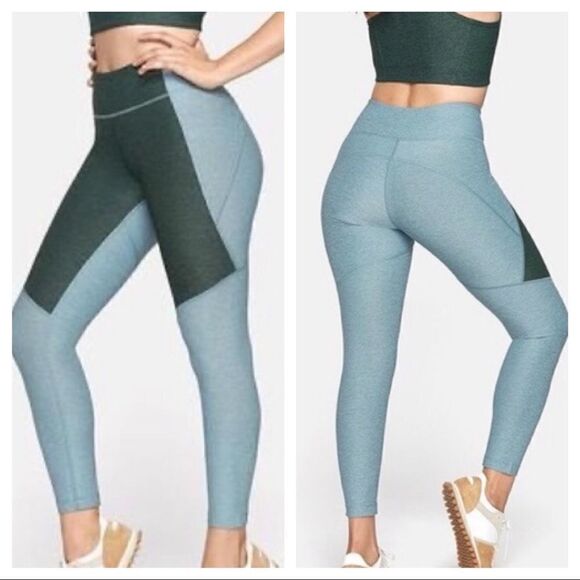 OUTDOOR VOICES LEGGINGS          2 TONE 7/8 LEGGINGS MIST/DEEP SEA - Picture 1 of 8